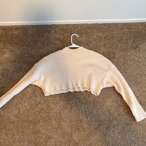 Zara Cream Ribbed Cropped Sweater Top